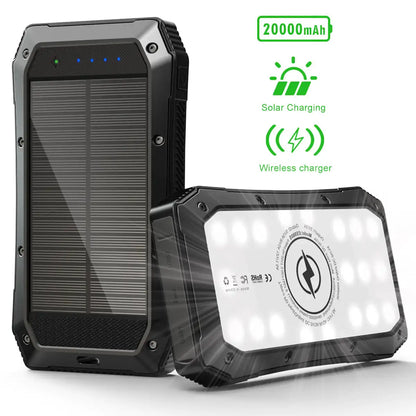 Sun Chaser Solar Powered Wireless Phone Charger 20,000 mAh With LED Flood Light Gadgeto