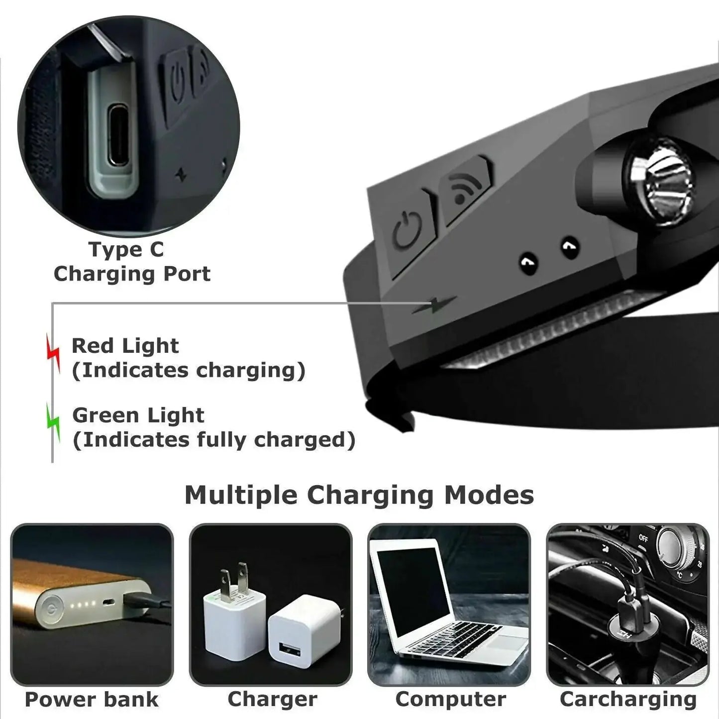 COB LED Headlamp USB Rechargeable Headlight Torch Work Light Bar Head Band Lamp Gadgeto