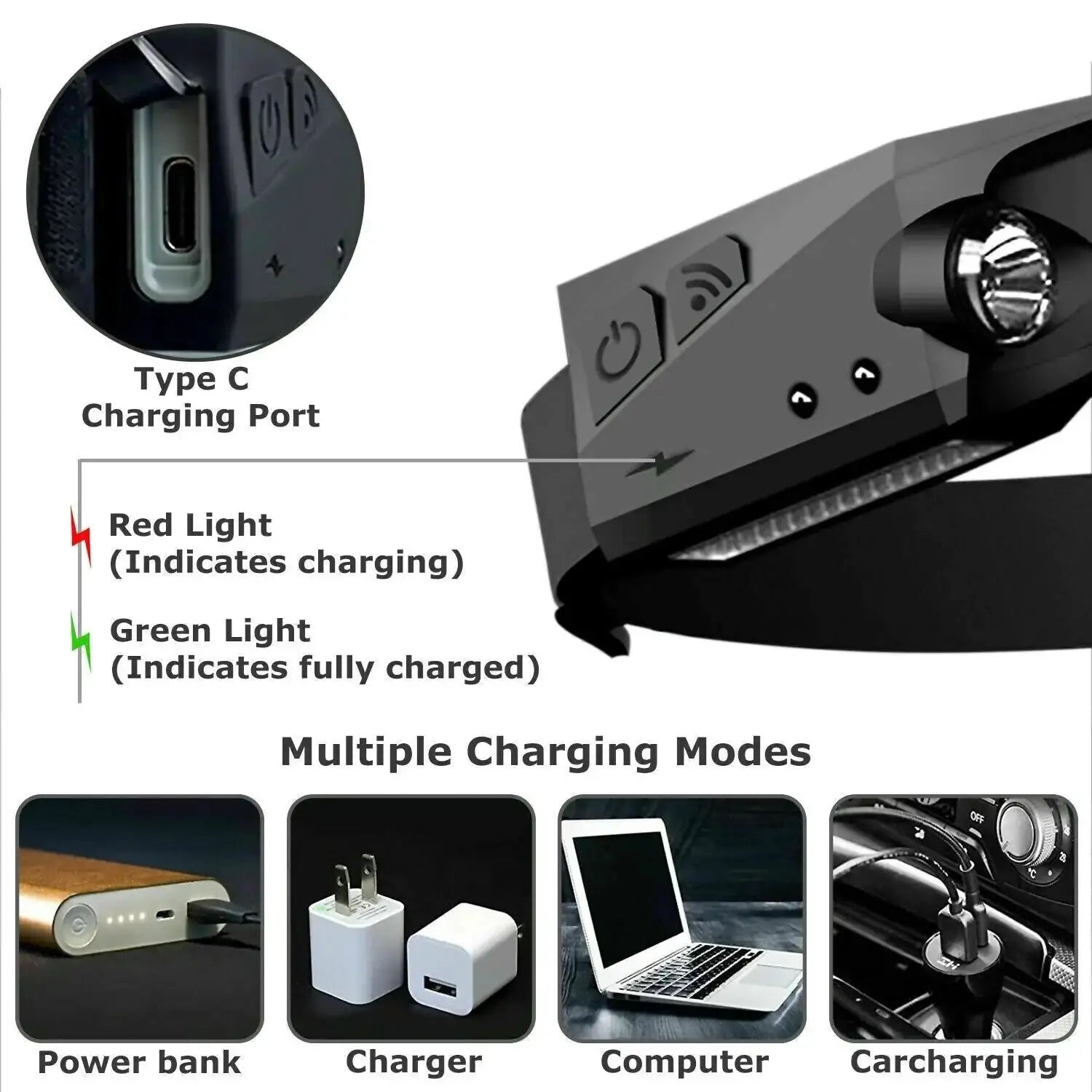 COB LED Headlamp USB Rechargeable Headlight Torch Work Light Bar Head Band Lamp Gadgeto