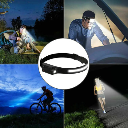 COB LED Headlamp USB Rechargeable Headlight Torch Work Light Bar Head Band Lamp Gadgeto