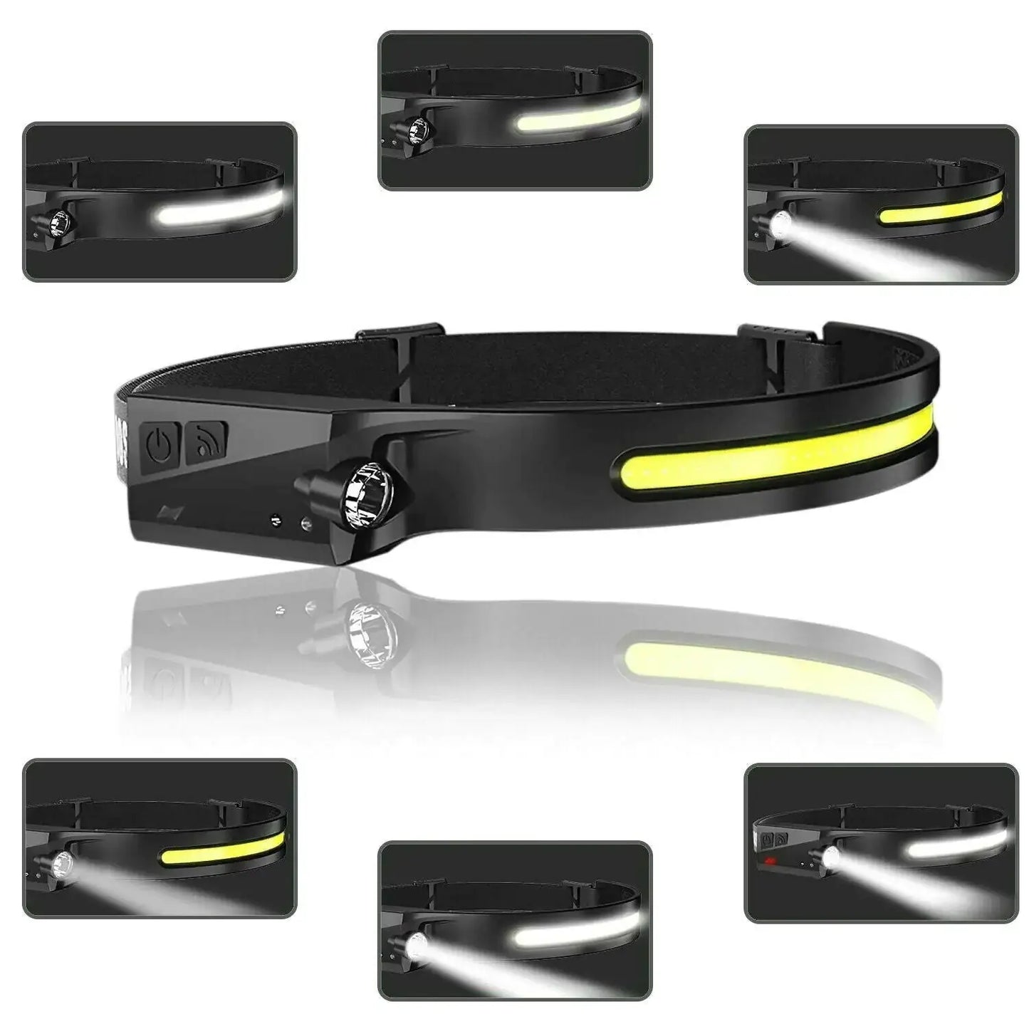 COB LED Headlamp USB Rechargeable Headlight Torch Work Light Bar Head Band Lamp Gadgeto