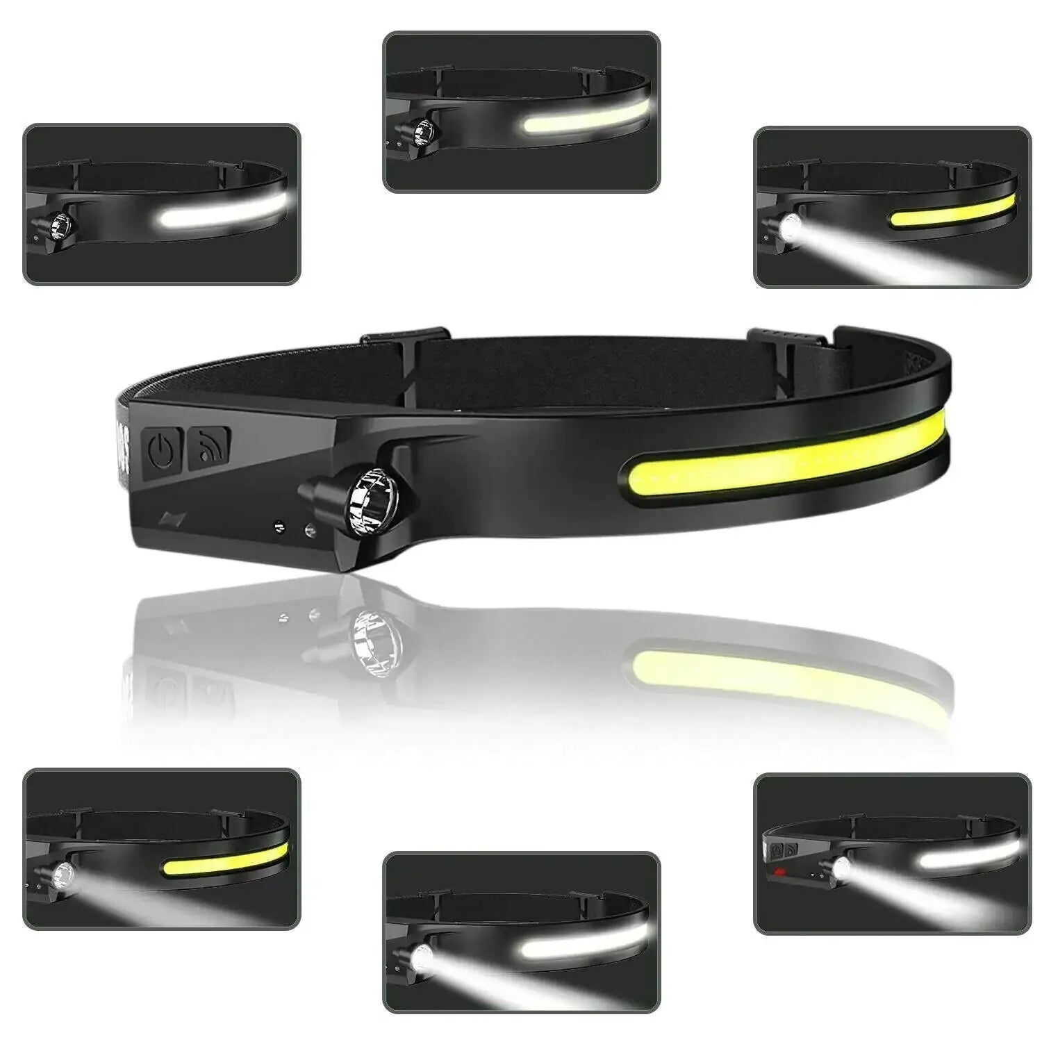 COB LED Headlamp USB Rechargeable Headlight Torch Work Light Bar Head Band Lamp Gadgeto