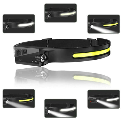 COB LED Headlamp USB Rechargeable Headlight Torch Work Light Bar Head Band Lamp Gadgeto