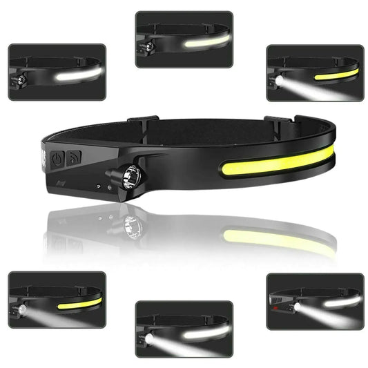 COB LED Headlamp USB Rechargeable Headlight Torch Work Light Bar Head Band Lamp Gadgeto