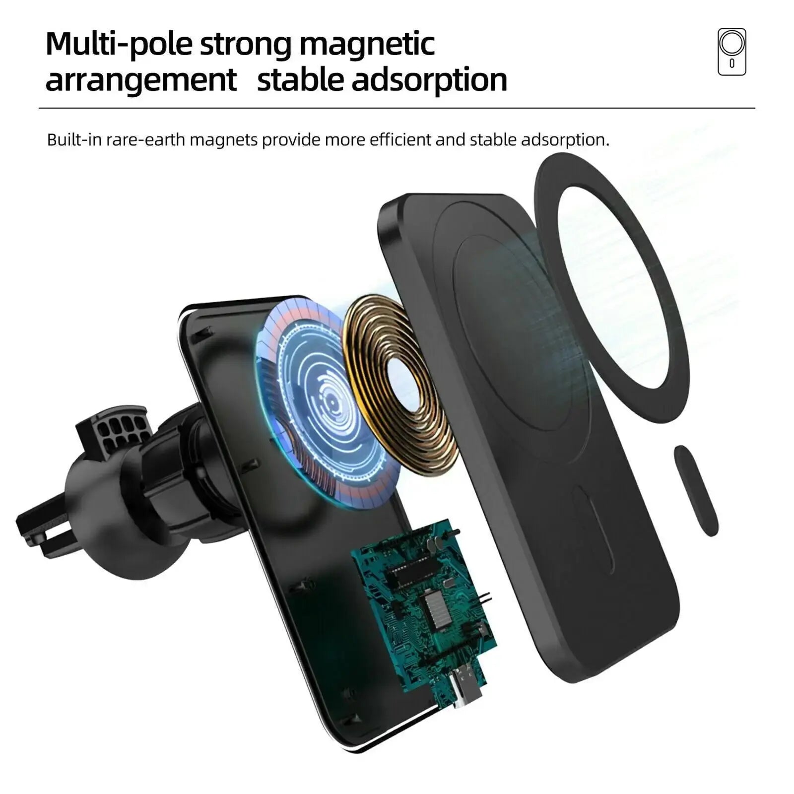 Magnetic Wireless Charger Car Mount Holder For iPhone 12 13 14 Pro Max MagSafe Gadgeto