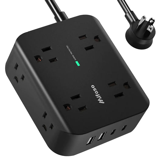 Power Strip Surge Protector - Flat Plug Wall Mount 8 Wide Outlets with 4 USB Ports (2 USB C) 5FT Heavy Duty Extension Cord with Multiple Outlets Charging Station Overload Protection for Home Dorm Gadgeto