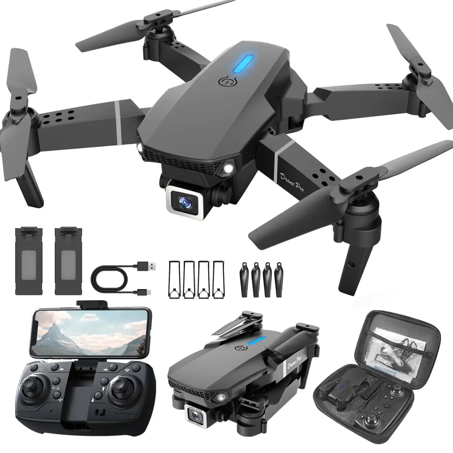 Kids Drone with Camera Foldable Mini Drone for Kids Boys Beginners Toys Drone Gestures Selfie One Key Start 360° Flips 2 Batteries Toy Gifts for Boys Black Gadgeto